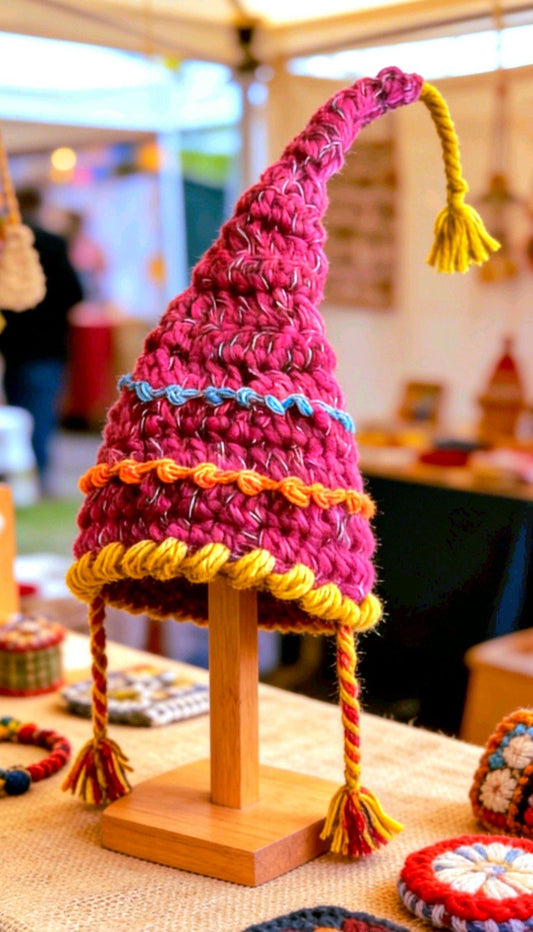 Handmade OOAK Chunky Wizard Fairy Pixie Hat Crochet Mustard Pink Blue Orange - Oh My Gothness
