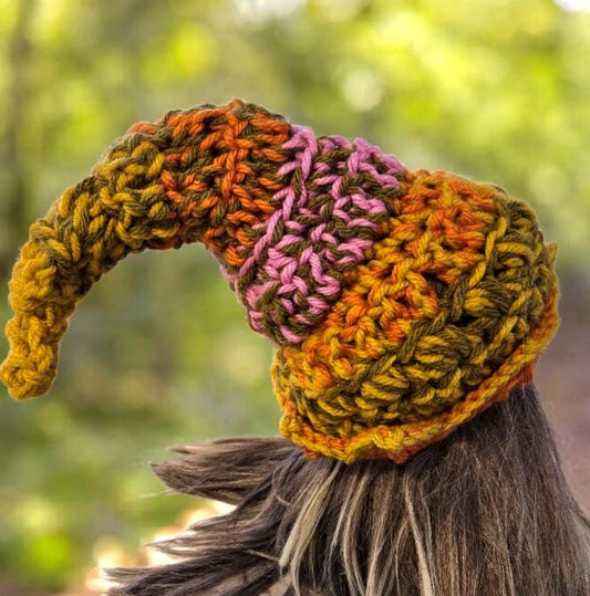 Handmade OOAK Chunky Woodland Forest Pixie Hat Crochet OOAK Whimsy Mustard Pink Burnt Orange Elf Fable Fairy Gnome Autumn HT42 - Oh My Gothness