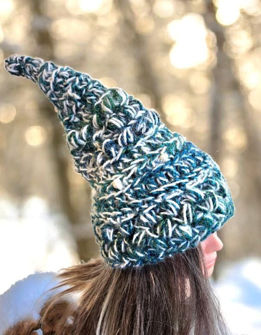 Handmade OOAK Chunky Woodland Forest Pixie Hat Crochet Whimsical Blue Green Cream Elf Fable Fairy Autumn HT49 - Oh My Gothness
