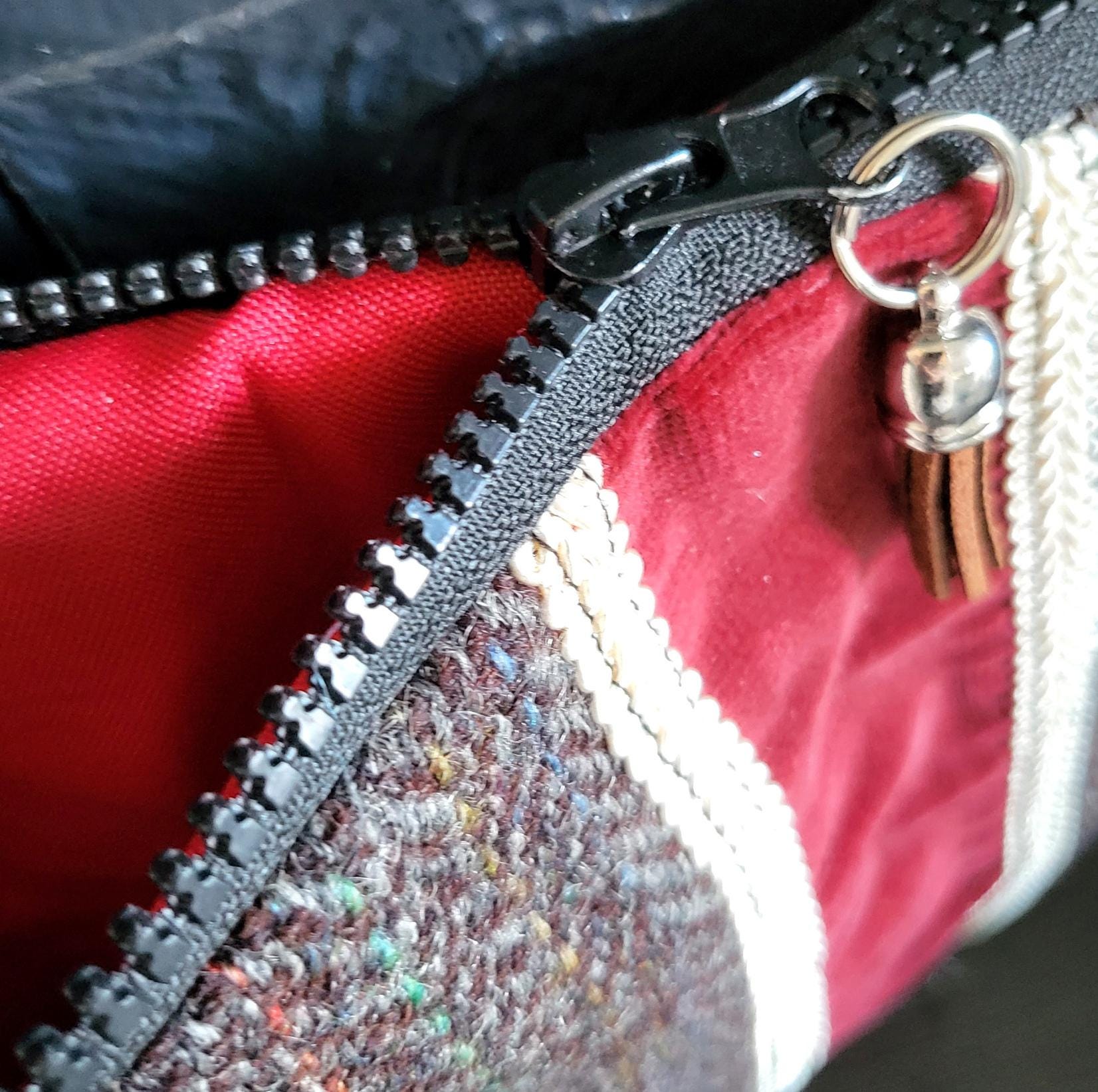 Handmade OOAK Harris Tweed & Velvet Clutch Bag Wristlet Pouch Herringbone Brown Fully Lined In Red Great For Travel Holiday Etc Gift HTA4 - Oh My Gothness