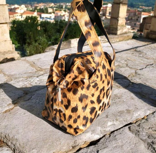 Handmade OOAK PVC Leopard Print Small Bag Handbag Brown Tan Red Animal Print Fully Lined Cute Gift Idea Waterproof BG33 - Oh My Gothness