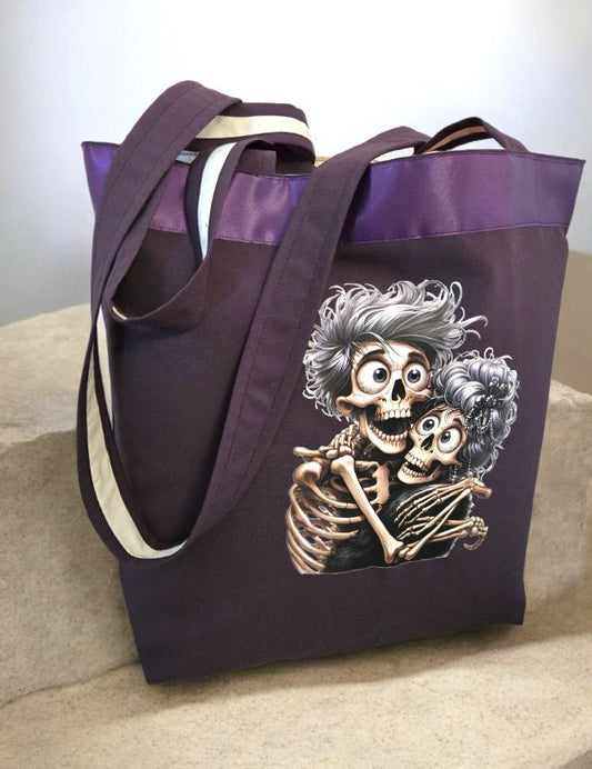 Handmade Purple Large Tote Bag With Skull Design - Fully Lined Shopper Shoulder - Oh My Gothness