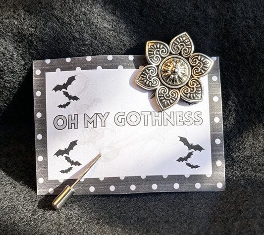 Handmade silver-tone metal decorative flower lapel pin - Oh My Gothness