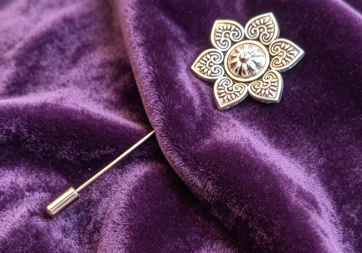 Handmade silver-tone metal decorative flower lapel pin - Oh My Gothness