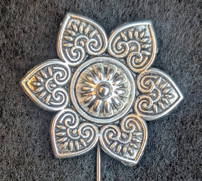 Handmade silver-tone metal decorative flower lapel pin - Oh My Gothness