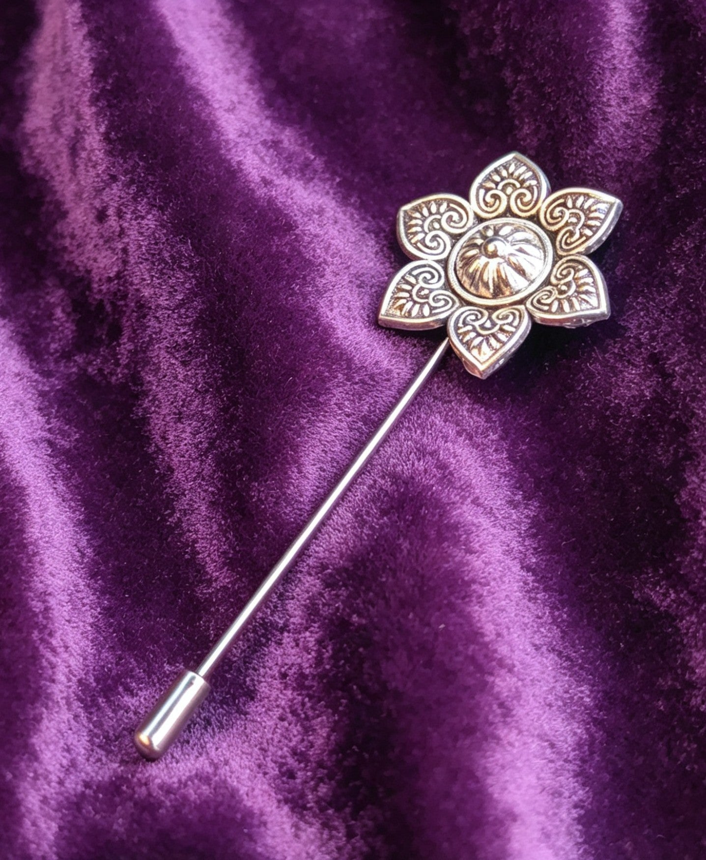 Handmade silver-tone metal decorative flower lapel pin - Oh My Gothness