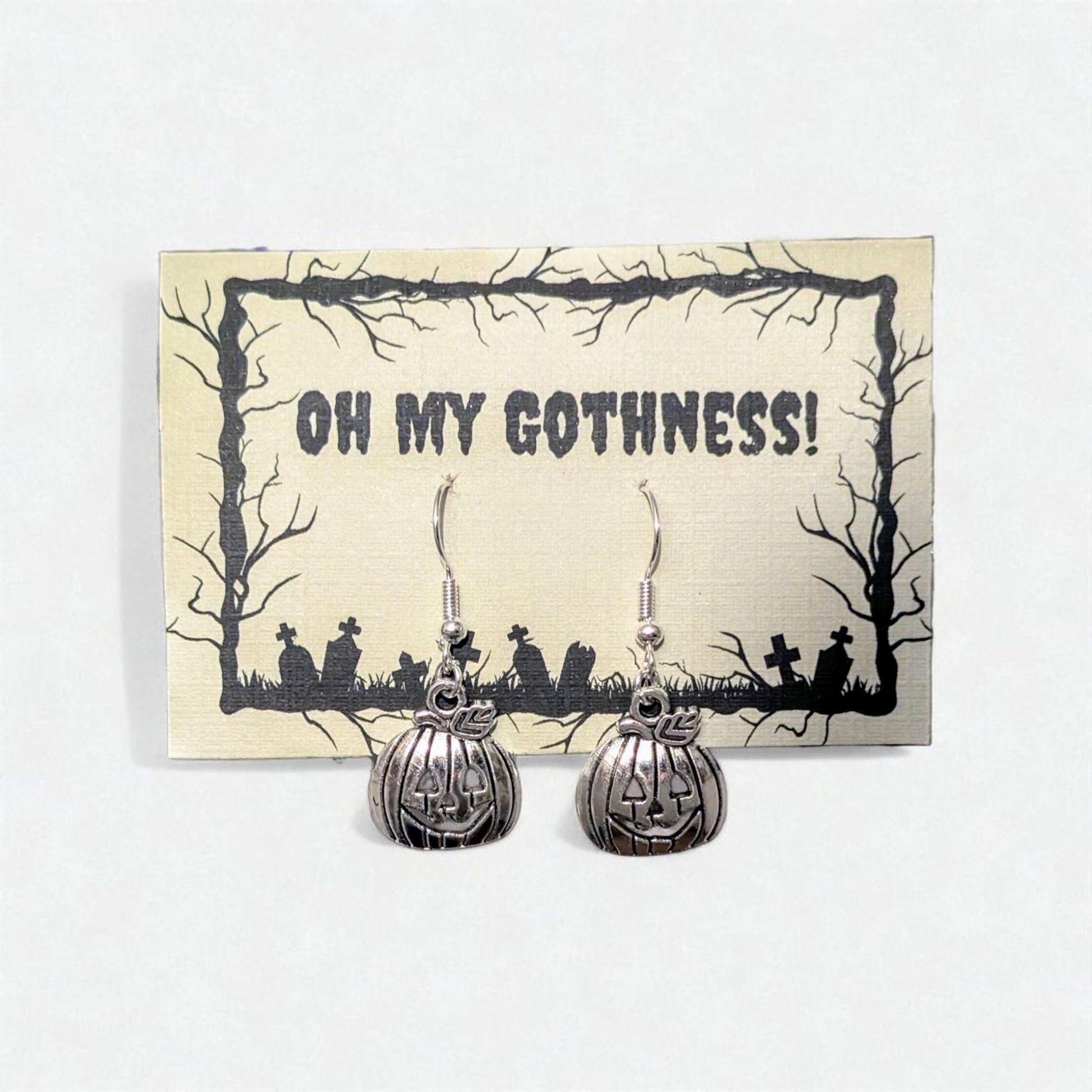 Handmade Silver Tone Pumpkin Earrings, Halloween Jewelry - Oh My Gothness