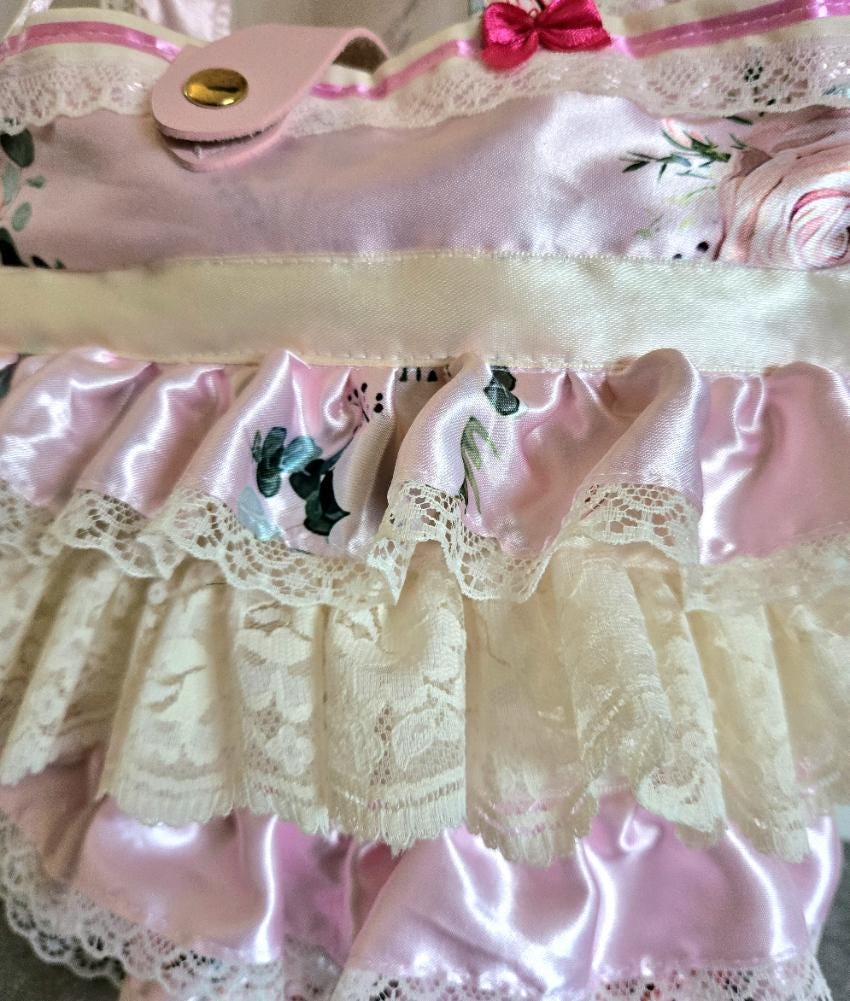 Handmade Sweet Lolita Kawaii Hand Bag Pink Cream Flowers Bows Lace Frills Cosplay Tea Party - Oh My Gothness