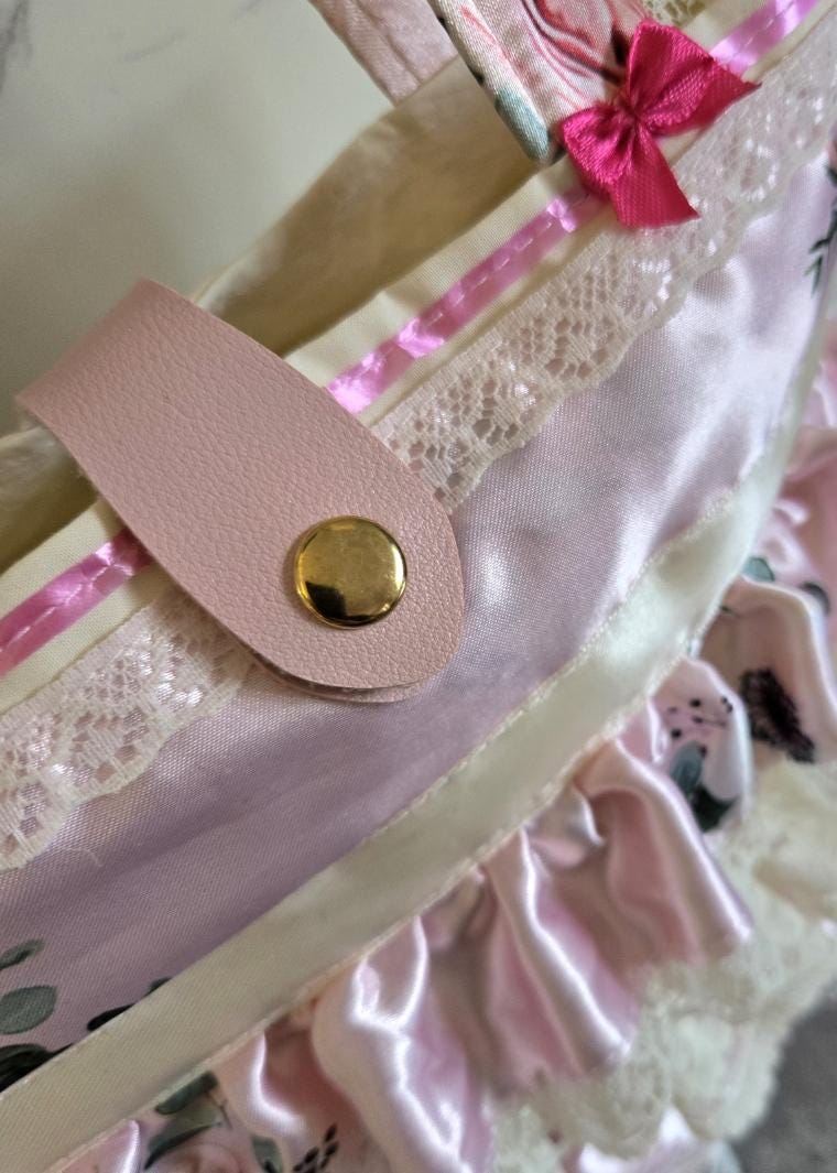 Handmade Sweet Lolita Kawaii Hand Bag Pink Cream Flowers Bows Lace Frills Cosplay Tea Party - Oh My Gothness