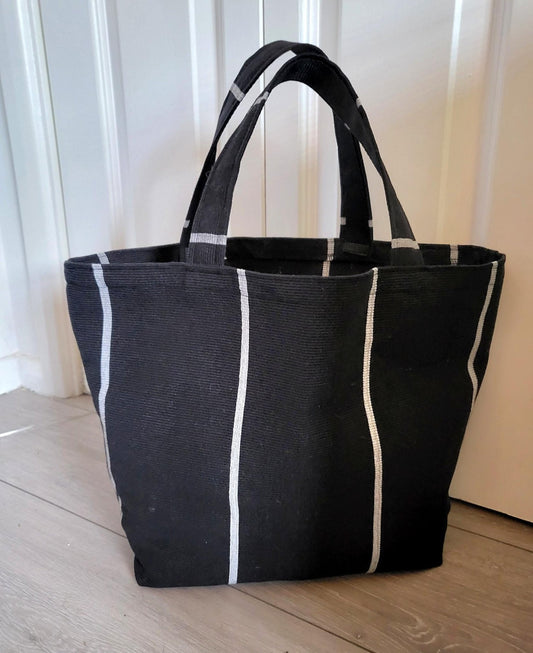 Handmade Thick Black White Corded Fabric OOAK Shoulder Tote Bag Shopper Goth Funky Travel Festival Gift BG6 - Oh My Gothness