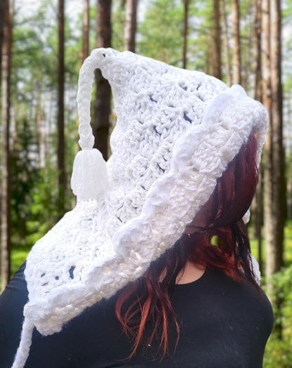 Handmade Woodland Forest Pixie Hat Bonnet OOAK Goth Whimsy Chunky Ivory White Elf Boho Fairy Winter Gift HT11 - Oh My Gothness