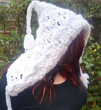 Handmade Woodland Forest Pixie Hat Bonnet OOAK Goth Whimsy Chunky Ivory White Elf Boho Fairy Winter Gift HT11 - Oh My Gothness