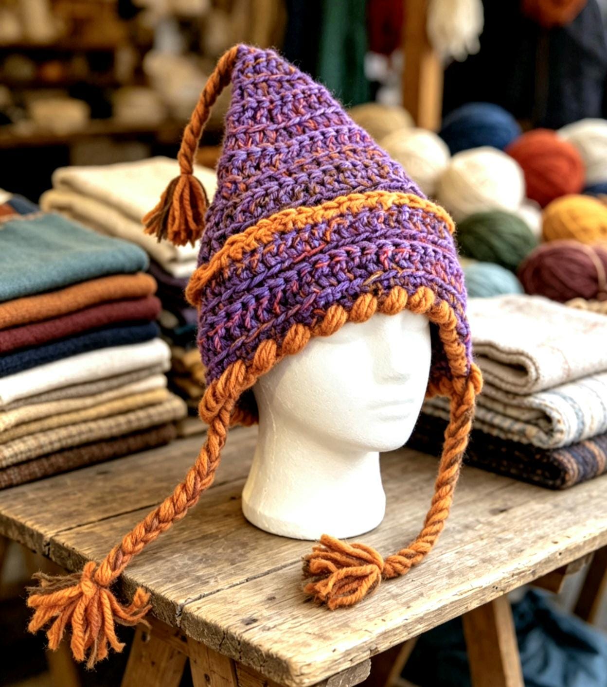 Handmade Woodland Wizard Pixie Hat - OOAK Purple Orange With Tassels Fairy Garden - Oh My Gothness