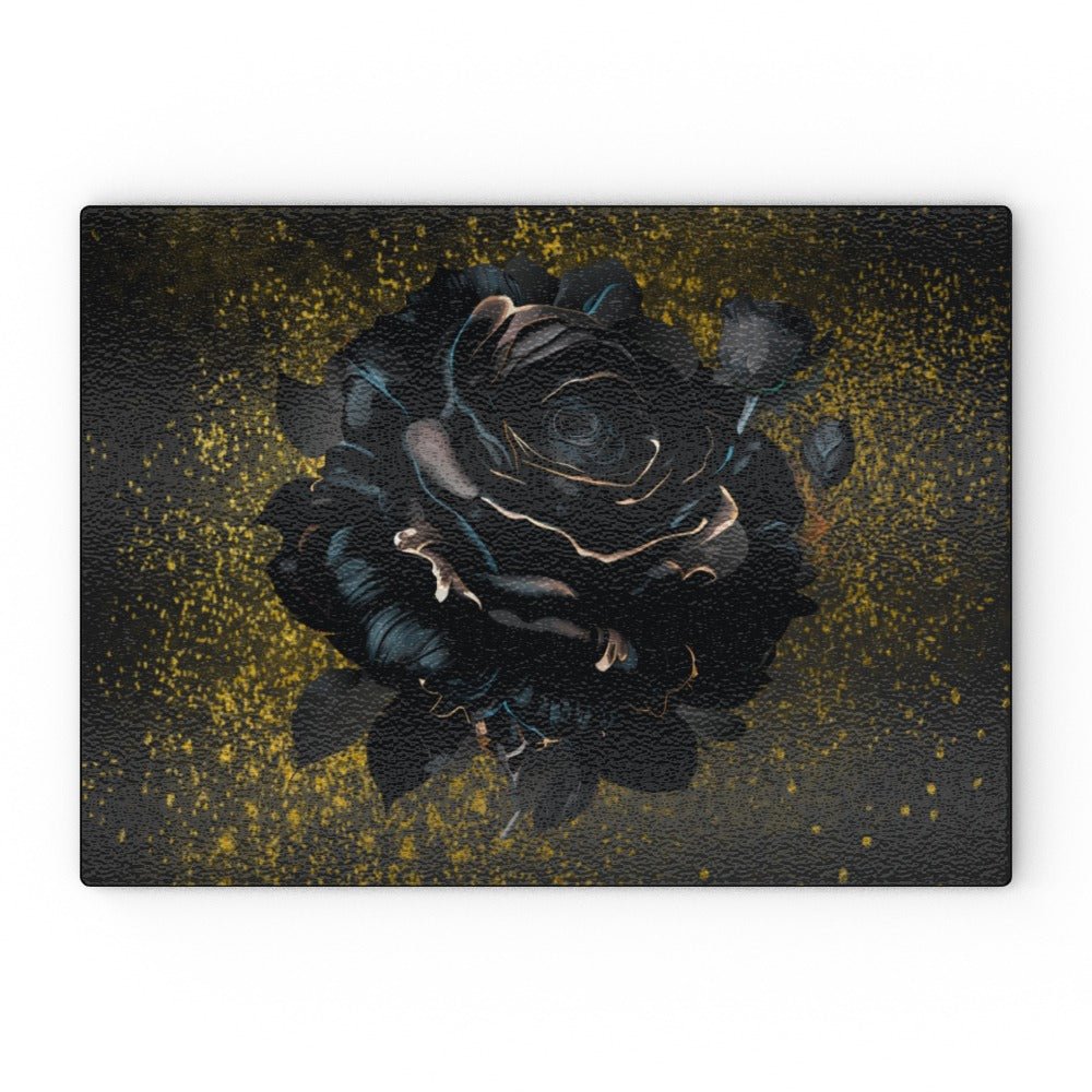 Heat Resistant Tempered Glass Chopping Board Black Rose With Gold SPooky kitchen decor - Oh My Gothness