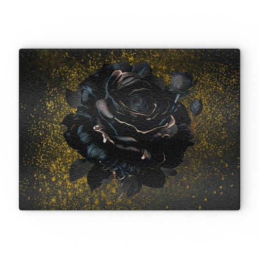 Heat Resistant Tempered Glass Chopping Board Black Rose With Gold SPooky kitchen decor - Oh My Gothness