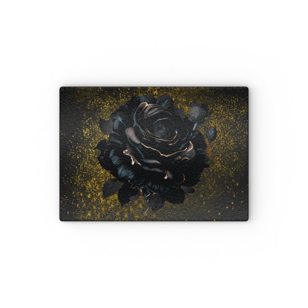 Heat Resistant Tempered Glass Chopping Board Black Rose With Gold SPooky kitchen decor - Oh My Gothness