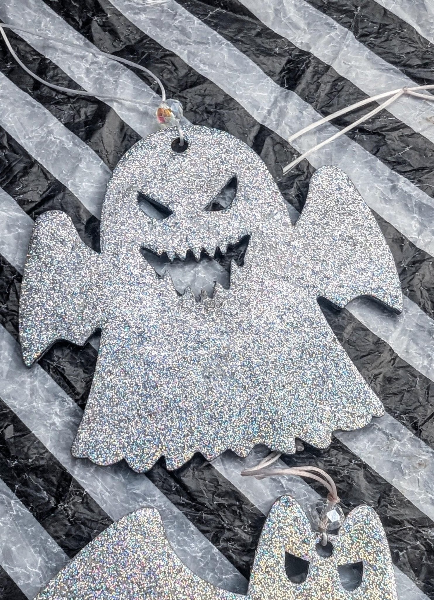 Holographic Glitter Spooky Christmas Ornaments: Ghost & Bat Set - Oh My Gothness