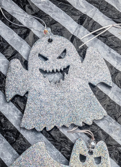 Holographic Glitter Spooky Christmas Ornaments: Ghost & Bat Set - Oh My Gothness