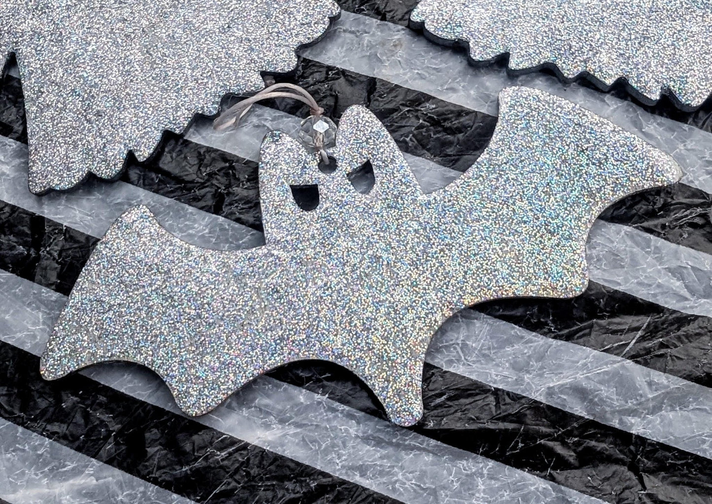 Holographic Glitter Spooky Christmas Ornaments: Ghost & Bat Set - Oh My Gothness