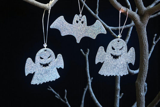 Holographic Glitter Spooky Christmas Ornaments: Ghost & Bat Set - Oh My Gothness
