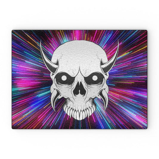 Horned Skull and Neon Burst Glass Chopping Board - Oh My Gothness