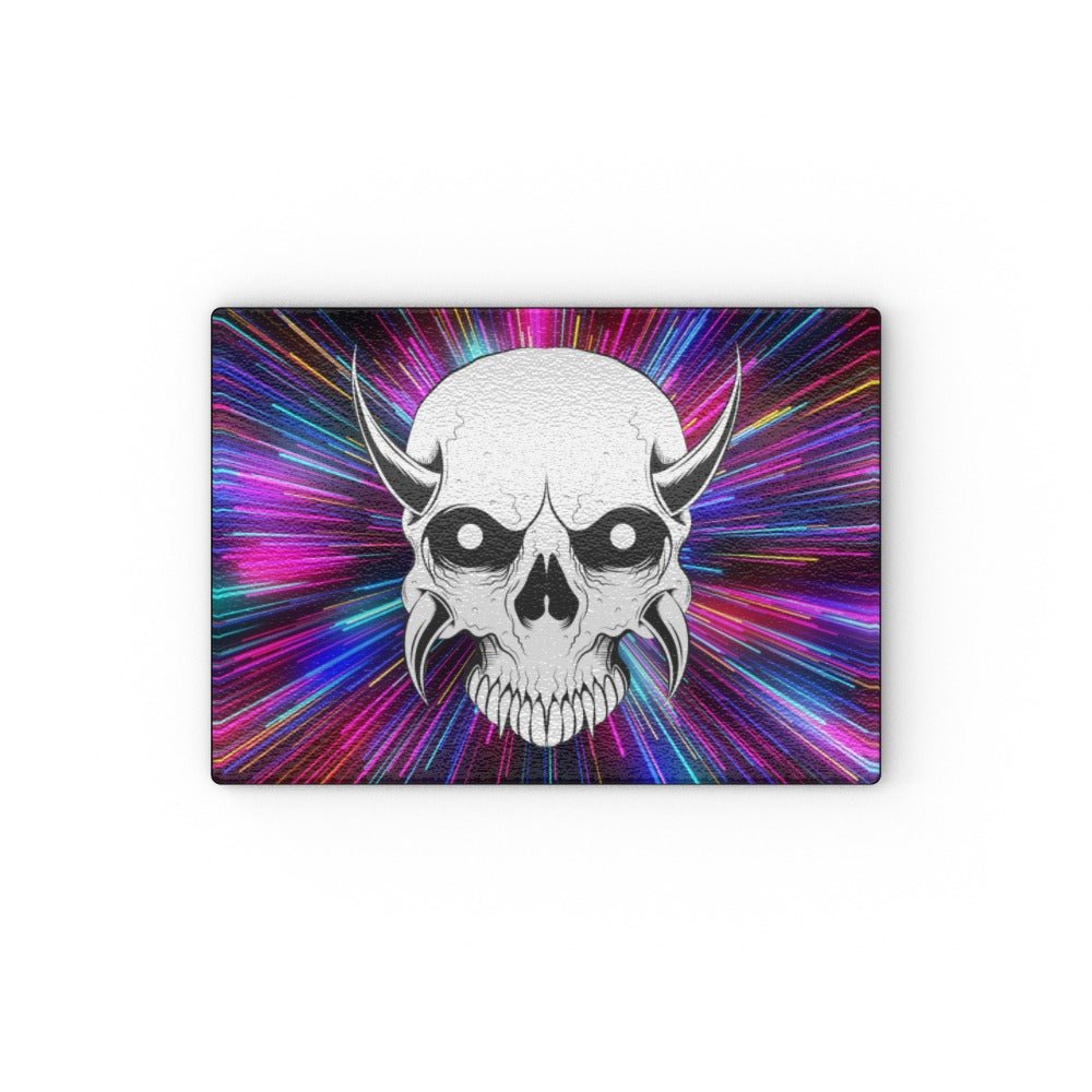 Horned Skull and Neon Burst Glass Chopping Board - Oh My Gothness