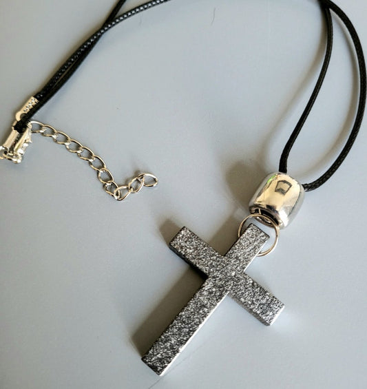 Handmade Wooden Cross Necklace Black Silver Goth Whitby Church Gothic Great Gift E4