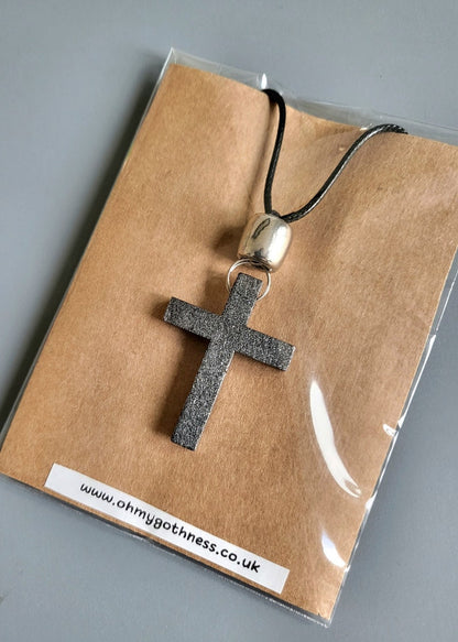 Handmade Wooden Cross Necklace Black Silver Goth Whitby Church Gothic Great Gift E4