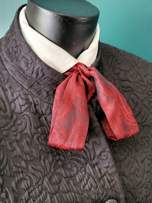 Burgundy Red Satin Paisley Self Tie Skinny Cravat Neck Scarf Multi Way Steampunk Wedding Pussy Bow Theatre Costume Victorian Whitby N4