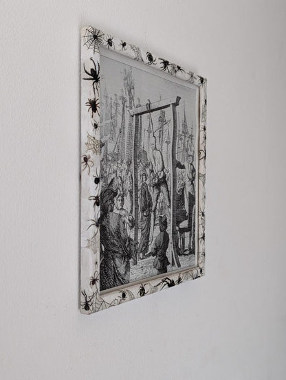 8.5"X 10" portrait Gothic Photo Picture Frame. Wall hung decor Hand painted in white with spiders and webs horror fan arachnophobia gift