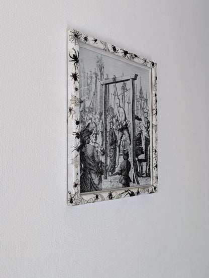 8.5"X 10" portrait Gothic Photo Picture Frame. Wall hung decor Hand painted in white with spiders and webs horror fan arachnophobia gift