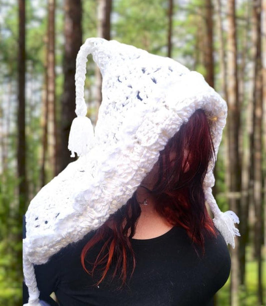 Handmade Woodland Forest Pixie Hat Bonnet OOAK Goth Whimsy Chunky Ivory White Elf Boho Fairy Winter Gift HT11