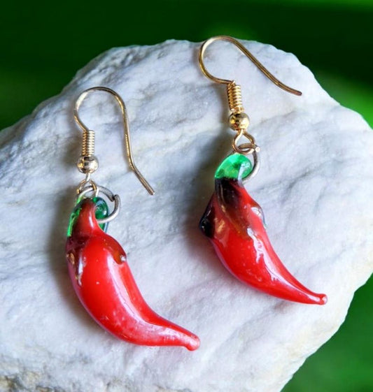 Chilli Pepper Glass Drop Earrings Party Holiday Red Hot Whitby Festival Great Gift ER3