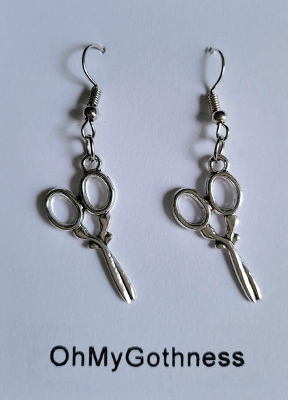 Silver Scissors Drop Earrings Party Holiday Hairdresser Gothic Whitby Holiday Craft Festival Great Gift ER4