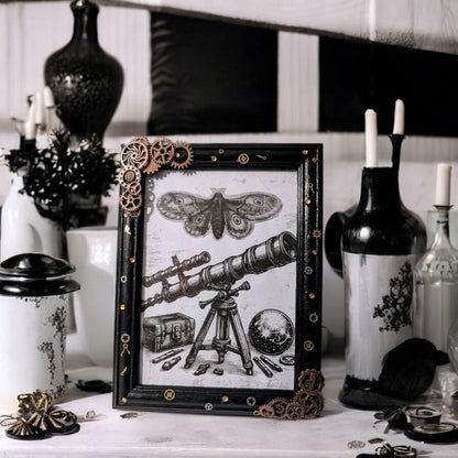7 x 5" portrait freestanding photo picture frame black with copper bronze steampunk mechanical cogs small gems unique home decor gift ooak