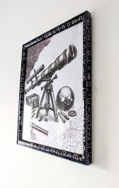 10x8" portrait landscape wall hanging purple and silver zodiac horoscope picture frame. blue gem border mystic home decor gift present ooak