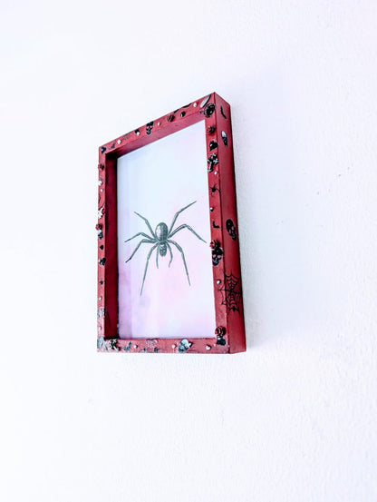 6 x 4" red deep wooden photo frame. Hand embellished+ painted gothic charms crosses skulls gems unusual funky gothic home decor gift inspo