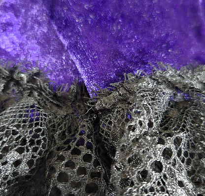 Purple Velvet & Deep Black Lace Wrist Cuffs Free Size Goth Whitby Victorian Style Larp Fancy Dress Gothic VA1