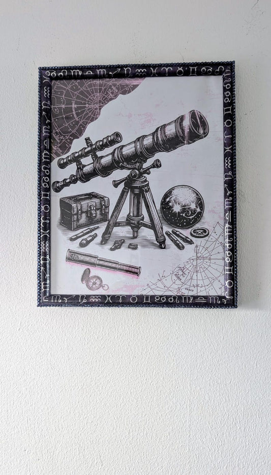 10x8" portrait landscape wall hanging purple and silver zodiac horoscope picture frame. blue gem border mystic home decor gift present ooak