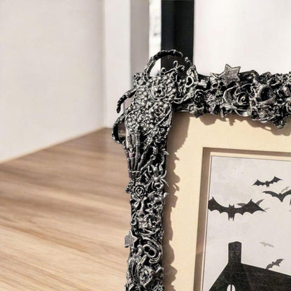 8 x 6" free standing picture photo frame. Chunky Gothic home decor blackened silver creepy bugs bones spiders gift for couple house unique