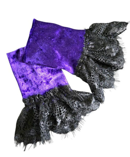 Purple Velvet & Deep Black Lace Wrist Cuffs Free Size Goth Whitby Victorian Style Larp Fancy Dress Gothic VA1
