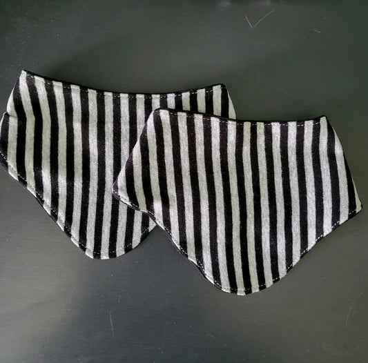 2 x Baby Goth Dribble Bibs Black Grey Stripes Halloween Bandana Adjustable S11