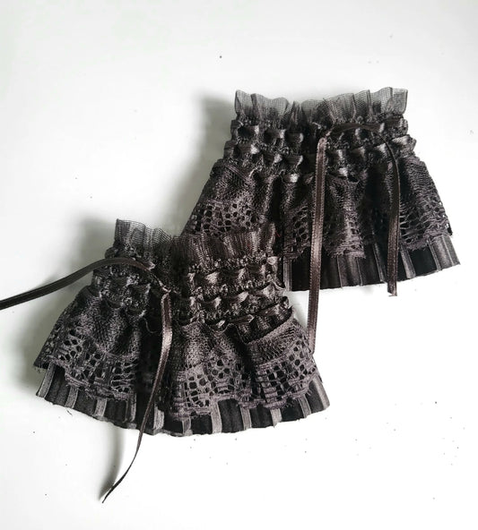 Black Lace Wrist Cuffs Ruffled Lace Goth Whitby Victorian Style Larp Fancy Dress Gothic