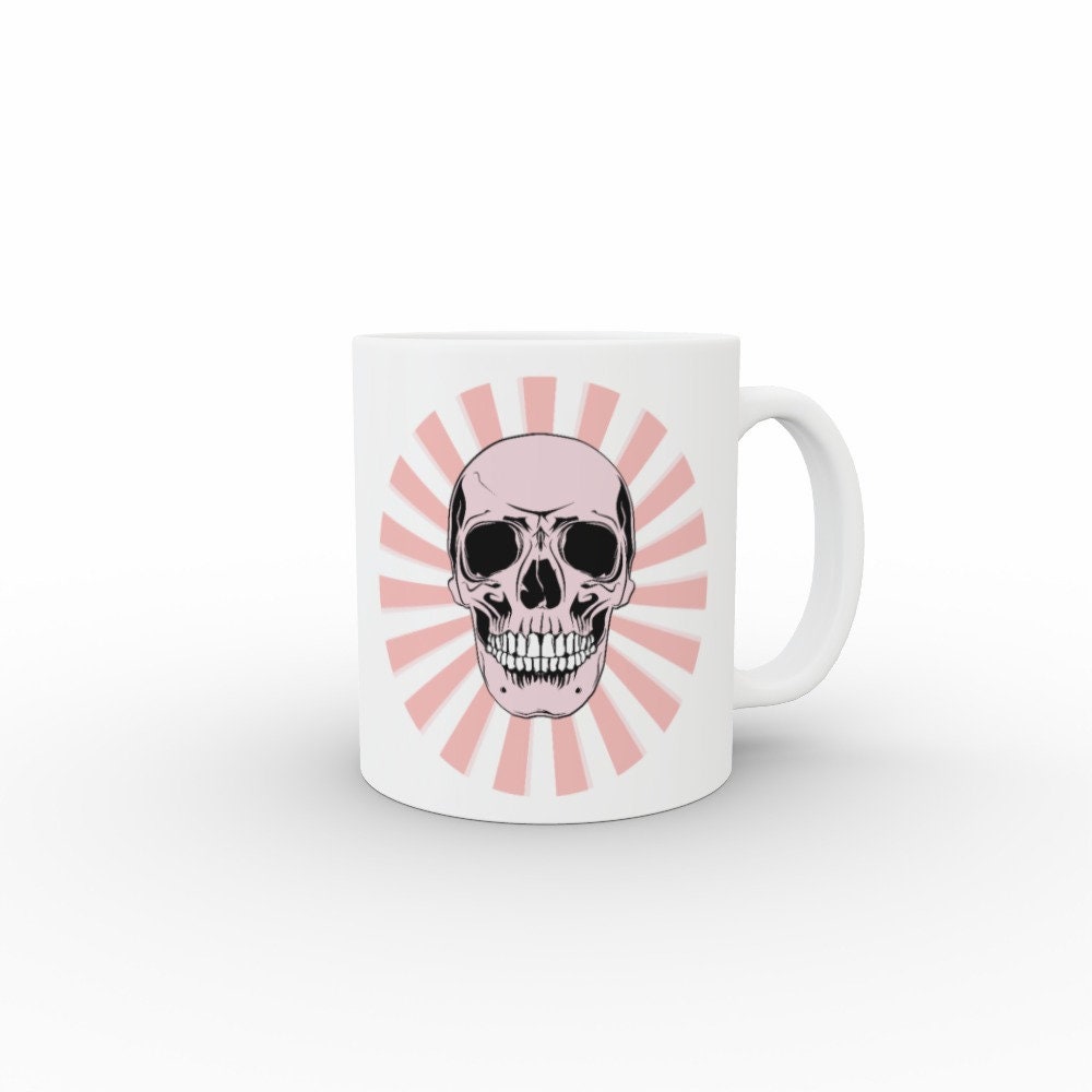 Ceramic Mug 11oz Gift Boxed Skull and Candy Pow Funky Pink White