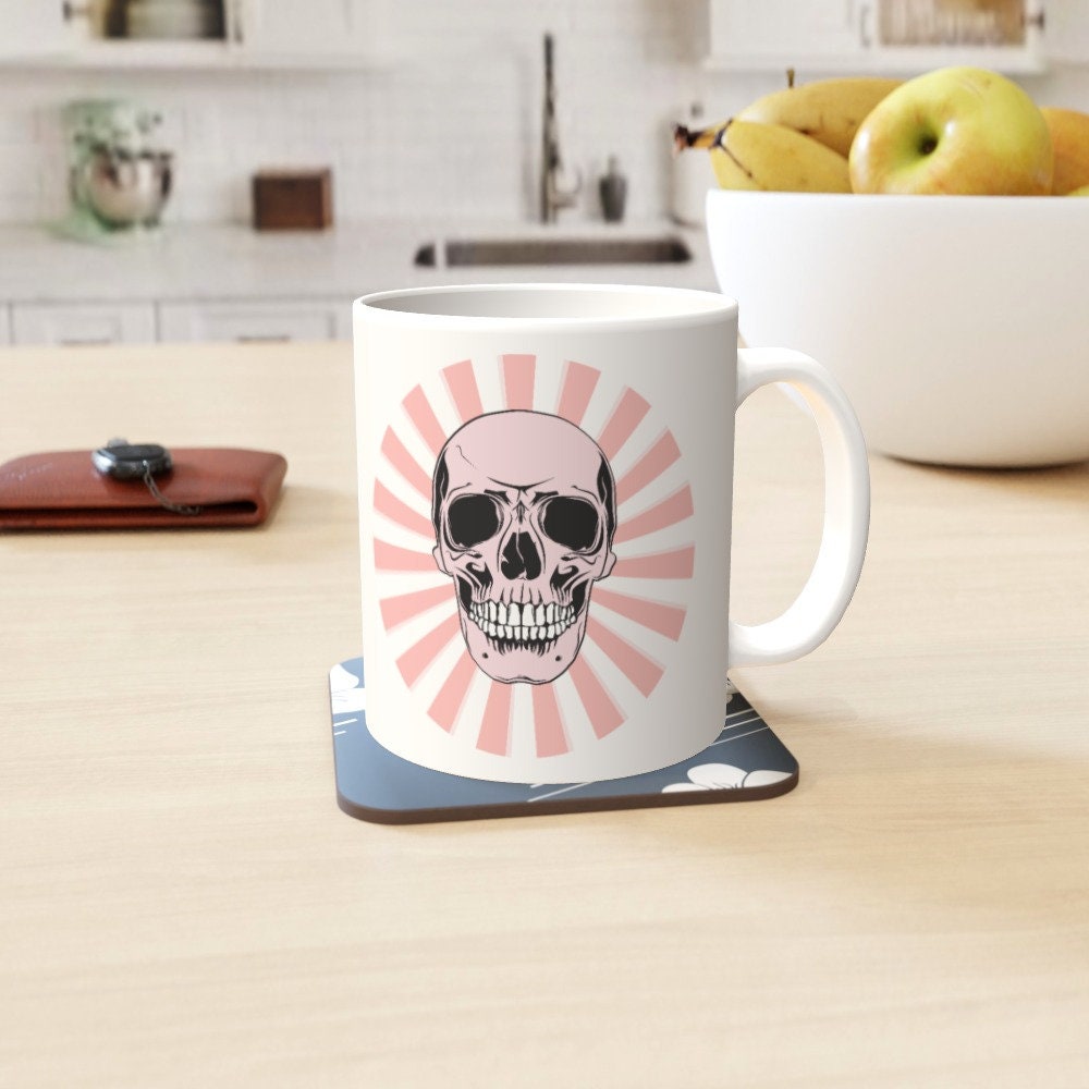 Ceramic Mug 11oz Gift Boxed Skull and Candy Pow Funky Pink White