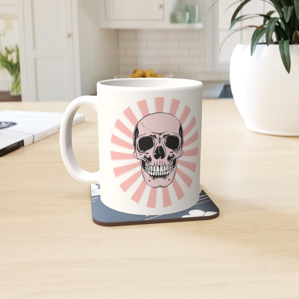 Ceramic Mug 11oz Gift Boxed Skull and Candy Pow Funky Pink White