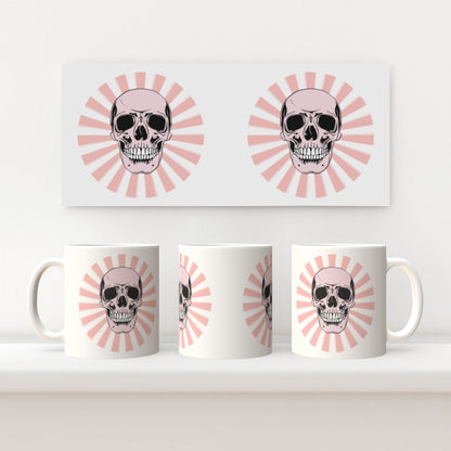 Ceramic Mug 11oz Gift Boxed Skull and Candy Pow Funky Pink White