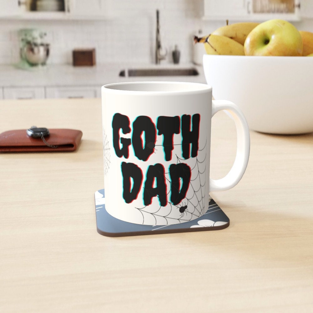Ceramic Mug 11oz Gift Boxed Fun Mono  Goth Dad BlackWhite Fathers Day Birthday
