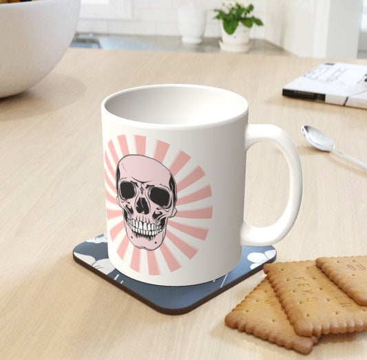 Ceramic Mug 11oz Gift Boxed Skull and Candy Pow Funky Pink White