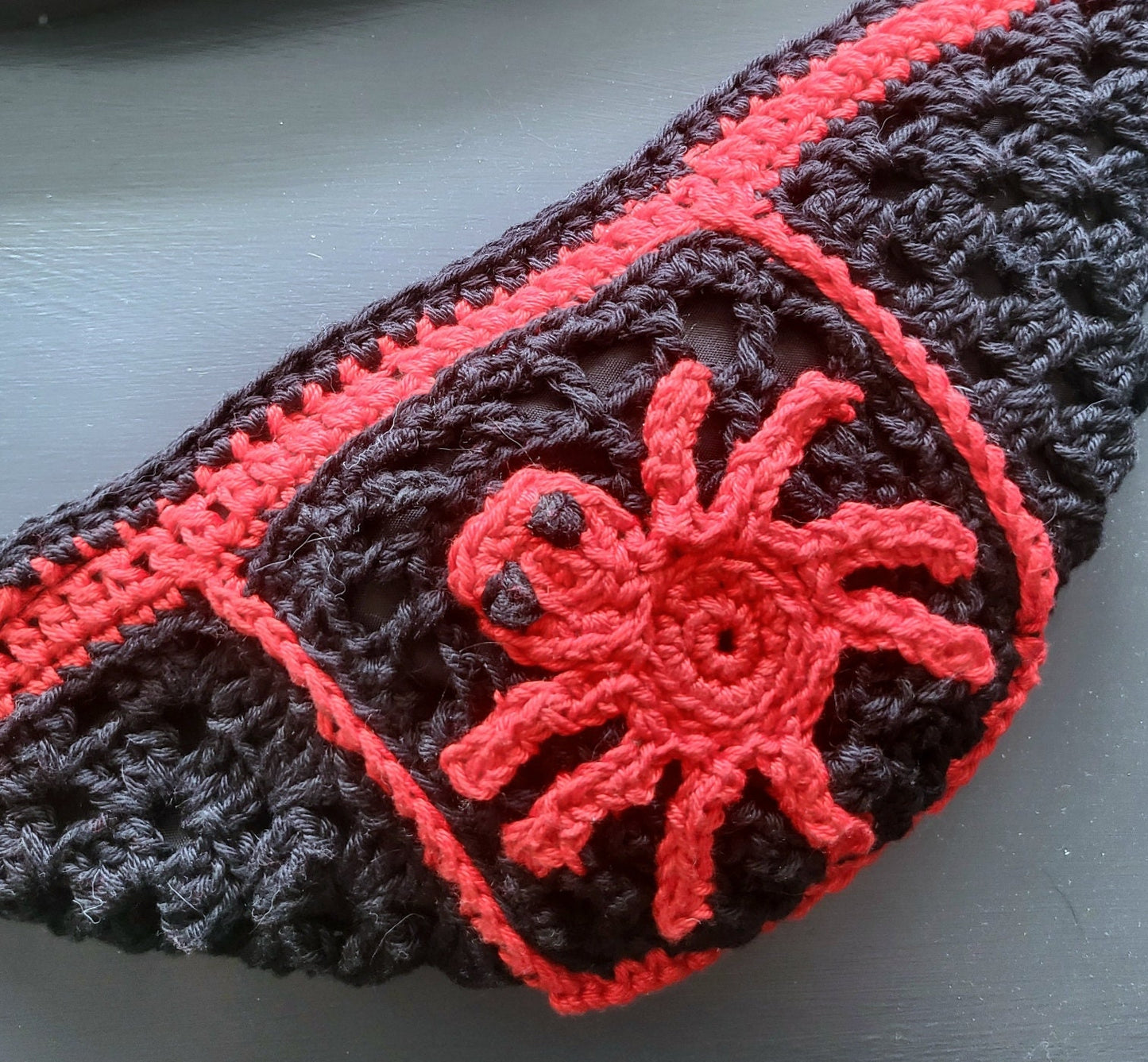 Crochet Spider Bumbag: Black & Red, Goth Crossbody Bag